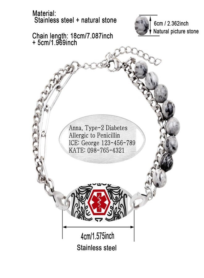 Tobestu Penicillin Allergy Waterproof Medical ID Bracelet - Red Symbol Dual-Link Bracelets for Women YA5493 - Image 3